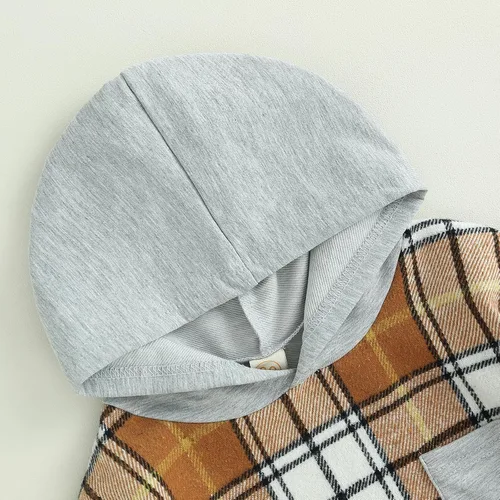 Vista 3 de Socutebabe Ropa de otoño para bebé niño, manga larga, sudadera con capucha de tablero de ajedrez, sudadera con capucha para mamá