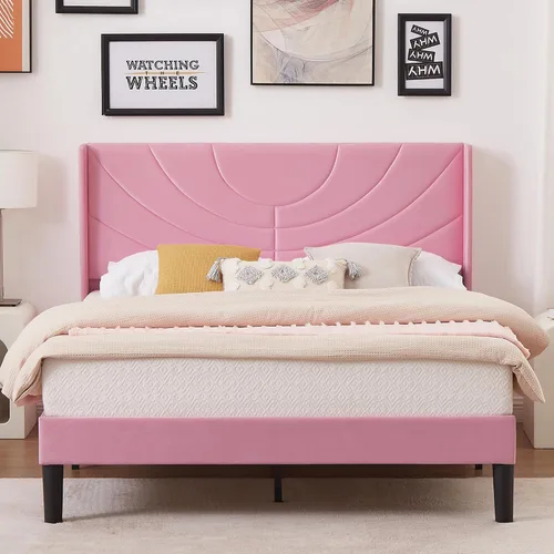 Vista 11 de VECELO Marco de Cama Tamaño Twin Plataforma Tapizada con Cabecera de Tela Ondulada/Soporte de Listones de Madera/No Necesita Somier/Base de Colchón