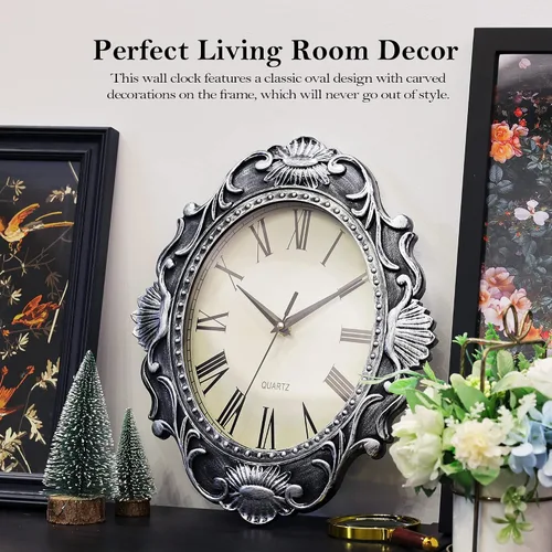Vista 3 de AYRELY Reloj de pared rústico ovalado de 14 pulgadas, funciona con pilas, reloj silencioso de estilo rústico que no hace tictac, decorativo
