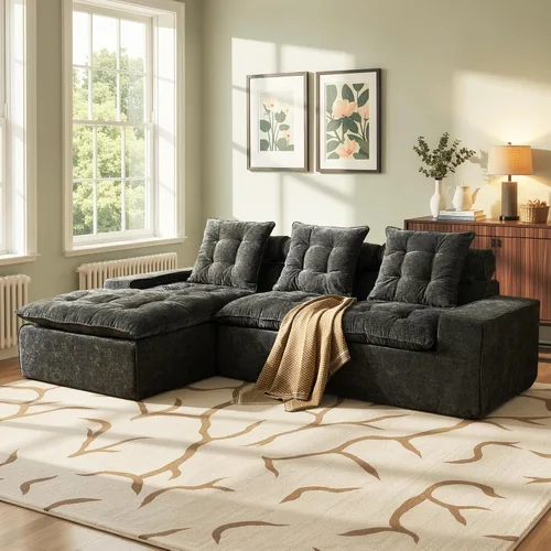 Vista 11 de Sofá modular Cloud de 96 pulgadas con tumbona, asiento profundo en forma de L, moderno sofá cama sin hueso, no requiere montaje, sofás sin hueso