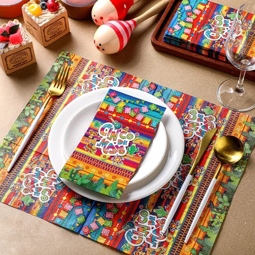 Vista 2 de Yeaqee 100 servilletas Eid Mubarak Ramadán desechables de papel mexicano para fiesta de Cinco de Mayo, suministros para fiesta, taco, fiesta