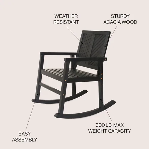 Vista 4 de JONATHAN Y Ned RCK100C - Mecedora de madera de acacia maciza para exteriores, para todo tipo de clima, con respaldo alto, diseño de cheurón