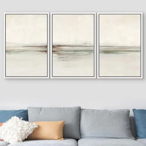 Vista 19 de SIGNFORD - Set de obras de arte en lienzo enmarcado para pared, ilustraciones abstractas de neblina del desierto en tonos neutros beige y marrón