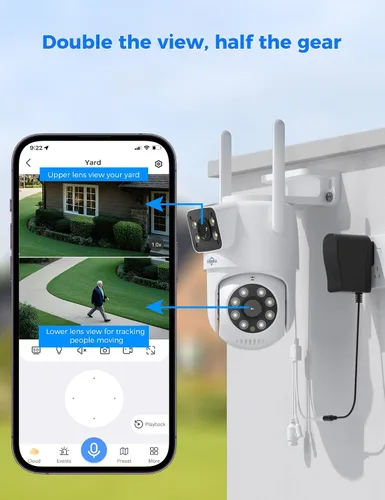 Vista 2 de Hiseeu 2 Pack Cámara de seguridad inalámbrica 5G/2.4G WiFi Cámara PTZ de doble lente para exteriores con seguimiento de movimiento, versión