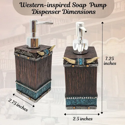 Vista 3 de BestGiftEver Dispensador de jabón Southwestern, accesorios de baño de vaquero, bomba de jabón inspirada en cuero sintético y cuero; decoración
