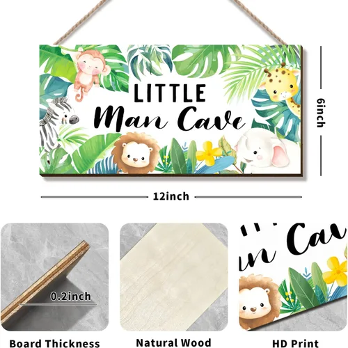 Vista 2 de ZIEYOMI - Letrero de cueva de hombre pequeño, decoración de habitación de bebé, temática de animales de safari en la selva, decoración de dormitorio
