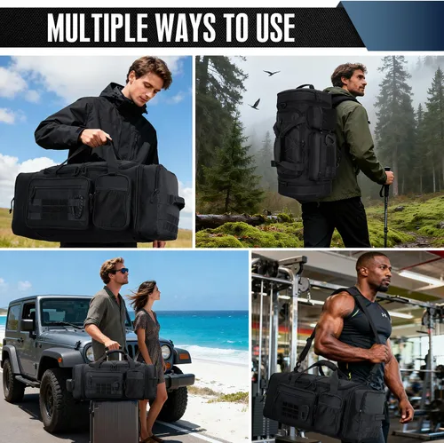 Vista 7 de Mochila táctica para gimnasio y viaje, mochila multifuncional para hombre, 45L, bolsa de lona deportiva militar con compartimento para zapatos