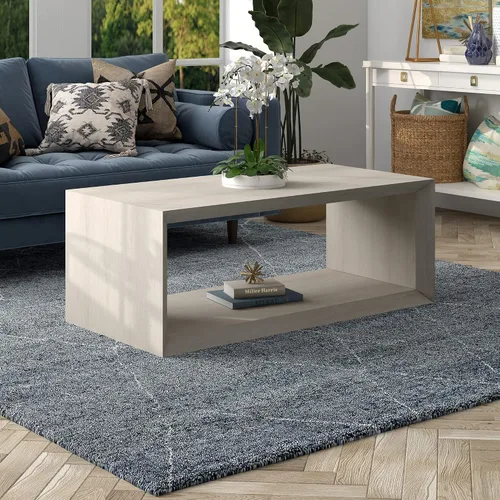 Vista 2 de Henn&Hart - Mesa de centro moderna de 48 pulgadas, color blanco haya Open lower shelf provides spacious surface and storage while keeping a modern
