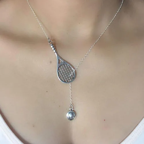 Vista 4 de Raqueta de tenis y pelota de tenis estilo Lariat y collar en Y., Metal