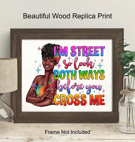 Vista 3 de funny Sayings African American Art - funny Quotes Wall Decor for Black Girl, Woman - Wall Art for Women, Bedroom, Bathroom, Living Room - Black
