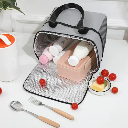 Vista 3 de Lonchera para mujeres y hombres, bolsa de almuerzo aislada con contenedor enfriador de gran capacidad y bolsillo de malla para trabajo, oficina