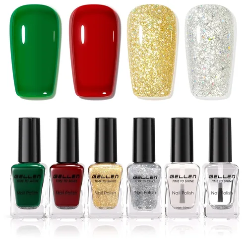 Vista 16 de GELLEN Juego de Esmalte de Uñas en 4 Colores Negro, Blanco, Gris & Base y Capa Superior, Esmalte de Uñas de Tendencia Otoño/Invierno Negro, Blanco