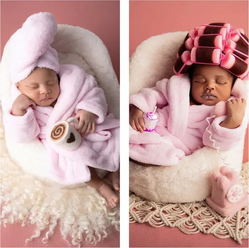 Vista 6 de Tee-Mo Accesorios para fotos de bebé recién nacido, batas de baño con juegos de toallas para niños y niñas, accesorios de fotografía