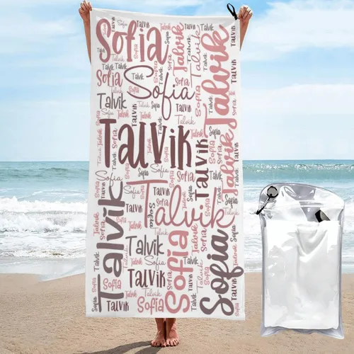 Vista 7 de Toallas de playa personalizadas para adultos, toallas de playa personalizadas con nombres para viajes, toallas de playa de microfibra, regalos