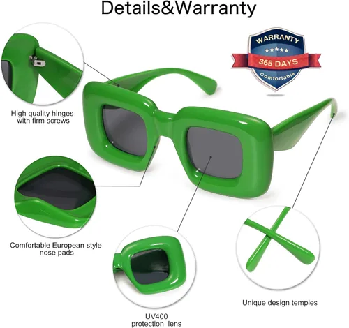 Vista 5 de VANLINKER Lindas gafas de sol cuadradas infladas para mujeres y hombres, gafas gruesas retro con marco grueso divertido máscara sombras VL9733