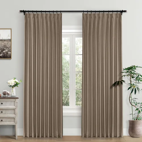 Vista 24 de Macochico Cortinas opacas de lino plisadas para oscurecer la habitación, panel con aislamiento térmico para dormitorio, sala de estar, sala