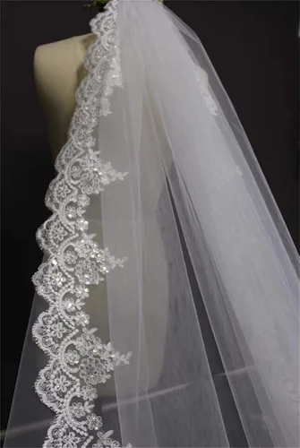 Vista 3 de Faithclover - Velos de boda con lentejuelas y encaje, color blanco