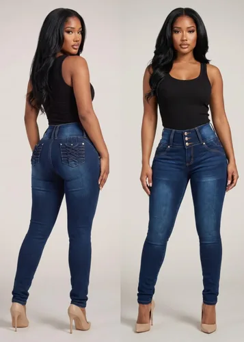 Vista 7 de Moda Xpress Jeans ajustados con levantamiento de glúteos para mujer, jeans Levanta Cola de cintura alta 10034c_tp1589dblu Azul oscuro