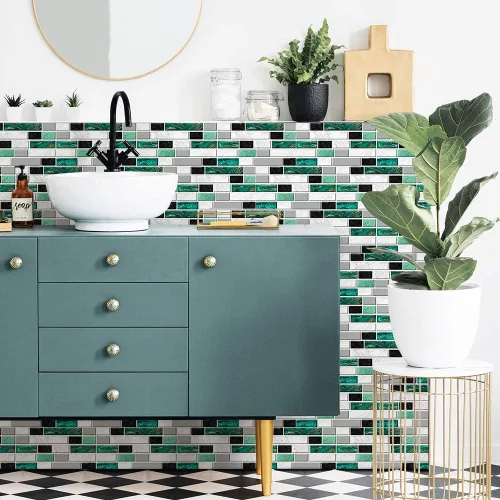 Vista 18 de Alwayspon Adhesivo de transferencia de azulejos con efecto mármol, adhesivo autoadhesivo para pared, calcomanías de azulejos para decoración