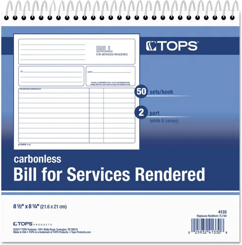 Vista 3 de TOPS Libro renderizado de 2 partes de facturas autocopiativas para servicios, 8.5 x 8.25 pulgadas, 50 hojas, blanco, (4133)