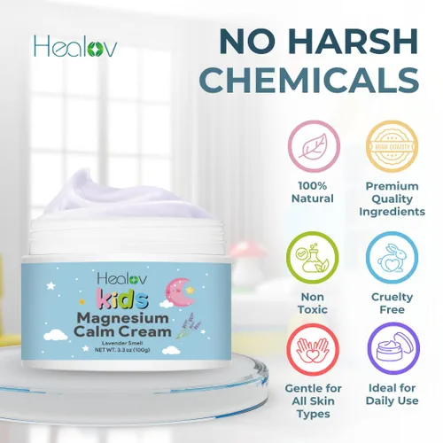 Vista 4 de Loción de magnesio para niños – Crema de magnesio pura calmante para relajación, mejor sueño, salud muscular, cuidado de piernas y articulaciones