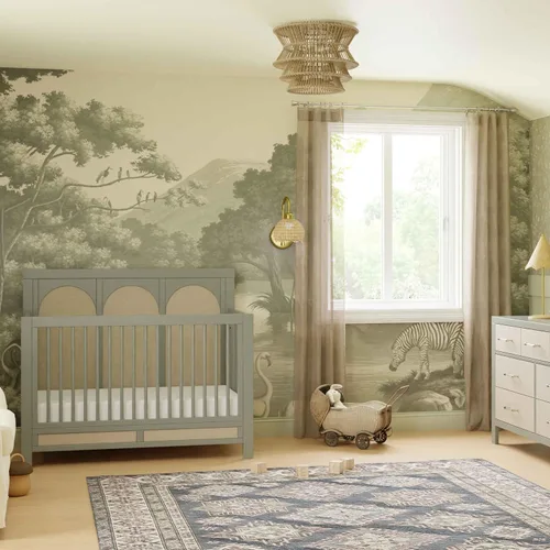 Vista 4 de Namesake Cuna convertible Eloise 4 en 1 en salvia francesa Performance Sand Eco-Weave, certificado GREENGUARD Gold