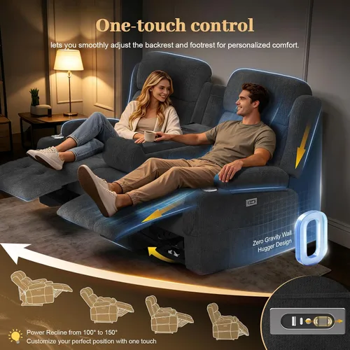 Vista 79 de Sofá de Dos Plazas Reclinable, Sofá Reclinable de Masaje con Gran Capacidad de Peso, Silla de Dos Plazas para RV en Liquidación con Consola, USB