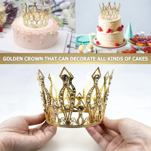 Vista 5 de DOERDO - Corona para pastel de diamantes de imitación hecha a mano, tiara para decoración de tartas, postres para bodas, cumpleaños, suministros