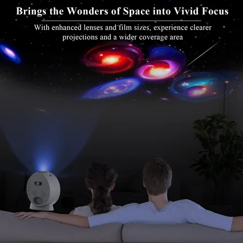 Vista 6 de Proyector Galaxy Pro para dormitorio, proyector de estrellas planetario 13 en 1, luz nocturna con temporizador y ruido blanco, control remoto, reloj