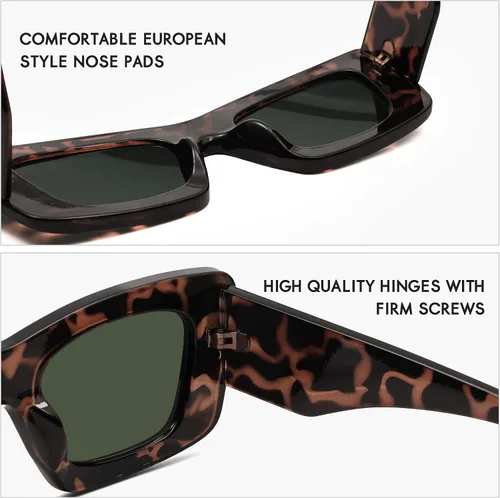Vista 4 de HERJOUR Gafas de sol rectangulares de moda para mujeres y hombres, estilo retro de los años 90, montura gruesa, color nude, gafas de sol gruesas