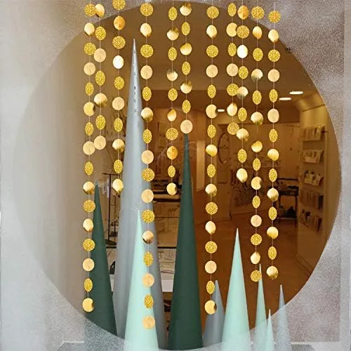 Vista 5 de JEYE Guirnalda de círculos dorados con purpurina para fiesta, lunares de papel, banderines, decoración de fondo para cumpleaños, boda, aniversario