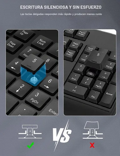 Vista 8 de Combo de teclado y mouse inalámbrico - Teclado ergonómico de tamaño completo con reposabrazos, soporte para teléfono, modo de suspensión, combo