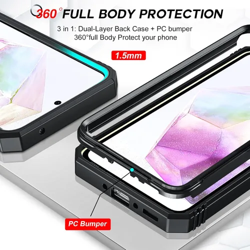Vista 5 de LeYi Funda para teléfono Galaxy A35-5G: Protector de pantalla Galaxy A35 5G con protector de pantalla de vidrio templado 3PCS