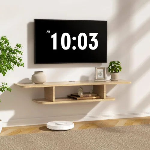 Vista 12 de GHC Soporte de TV flotante, centro de entretenimiento montado en la pared y estante de gabinete, consola de TV con almacenamiento, consola