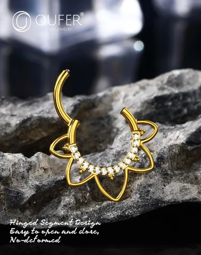 Vista 5 de OUFER Joyería para Piercing Daith, Aretes Daith de Acero Inoxidable 316L, Arete de Aro Daith con Diseño de CZ Transparente 16G, Joyería