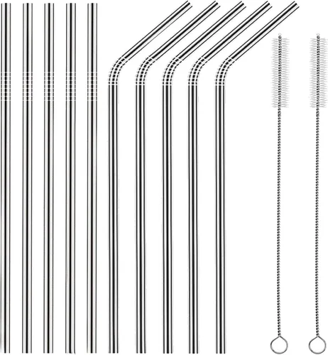 Vista 10 de Bent - Juego de 10 popotes de acero inoxidable, reutilizables, 10.5 pulgadas de largo y 0.24 pulgadas de diámetro para vaso de 30 onzas y vaso de 20