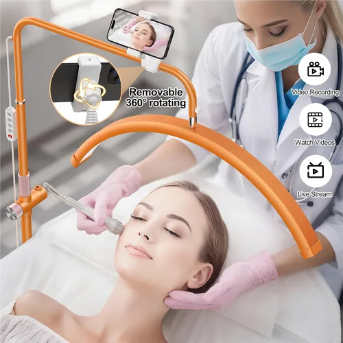 Vista 2 de AURELLE Half Moon Luz para Pestañas - Lámpara de Pie LED Ajustable para Pestañas con Lupa 4X y Soporte para Teléfono para Extensiones de Pestañas
