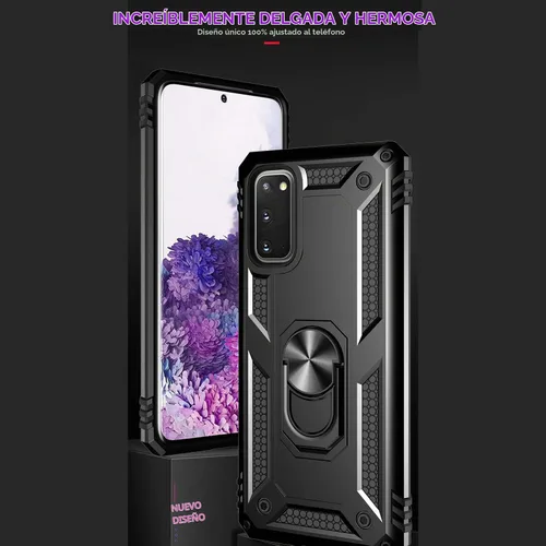 Vista 7 de Androgate Funda para Samsung Galaxy S20 FE con protectores de pantalla de cristal, soporte de anillo de metal de grado militar con soporte de Negro
