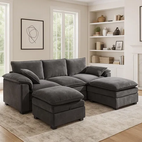 Vista 11 de Juego de sofá modular grande en forma de U – Sofá de nube de gran tamaño de 4 plazas para sala de estar, sofás grandes y cómodos de tela