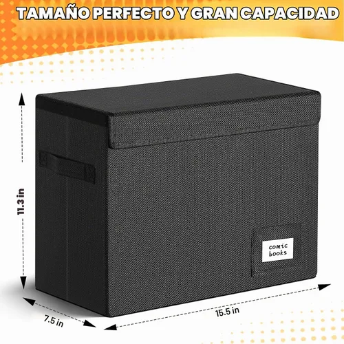 Vista 2 de Leffis Caja de Almacenamiento para Cómics, Caja 39.4 cm X 19.1 cm X 28.7 cm, Caja Corta Plegable con Tapas para 150 Cómics, Contenedor de Cómics