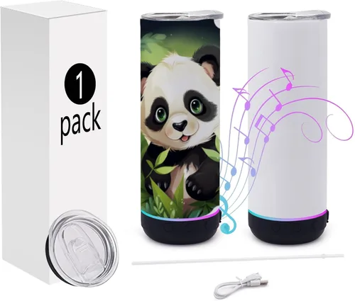 Vista 12 de Paquete de 4 vasos con altavoz musical de 20 onzas, taza de música recta con pajita, tapa, cepillo para pajilla, envoltura retráctil, taza de café