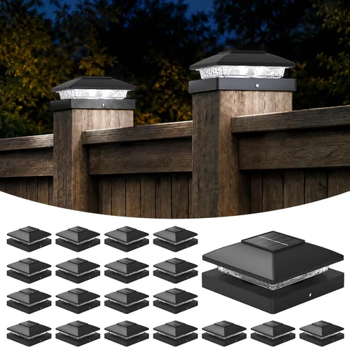 Vista 17 de APONUO Luces solares para postes de 4 x 4 – IP64 impermeable, blanco cálido, luces inalámbricas de valla y luces de cubierta para patios, jardines