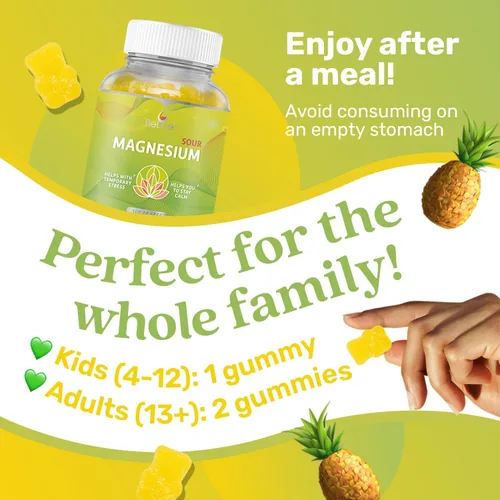 Vista 4 de BeLive Gomitas de magnesio de 200 mg - 60 unidades Suplementos de glicinato de magnesio para relajación, alivio del estrés y sueño para adultos