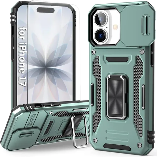 Vista 17 de Funda compatible con iPhone17 Pro con soporte, cubierta de cámara y protector de pantalla HD, doble capa a prueba de golpes, protección contra