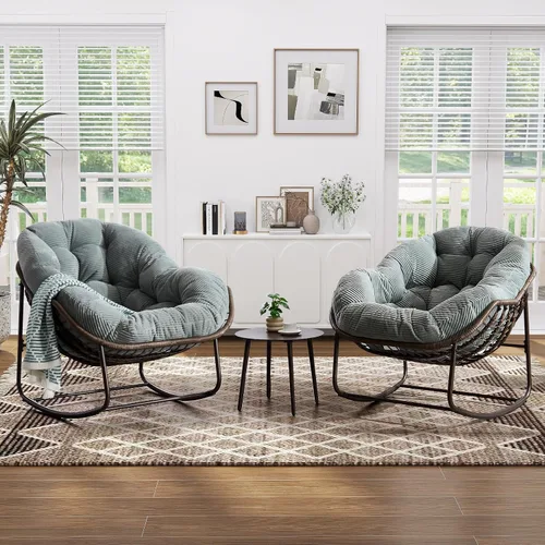 Vista 19 de Mecedora para patio al aire libre, silla mecedora de huevos de ratán para interiores, cómoda silla Papasan de gran tamaño con cojín más grueso
