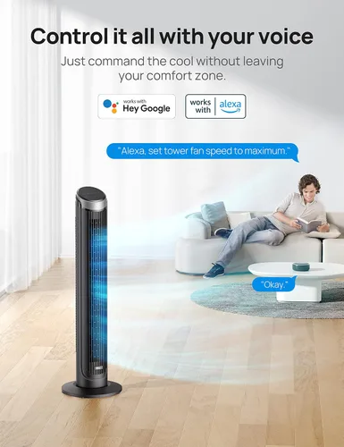 Vista 3 de Dreo Paquete de ventilador de torre inteligente con control remoto y por voz