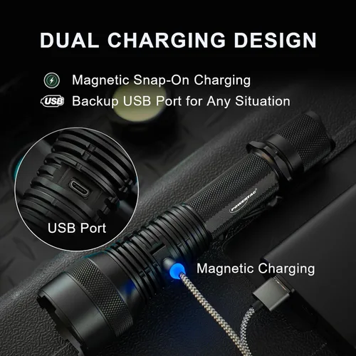 Vista 7 de POWERTAC Huntsman-XLT Luz LED - Linterna LED Recargable de Largo Alcance Reflector Linternas Tácticas Linterna Súper Brillante Linterna Equipo EDC