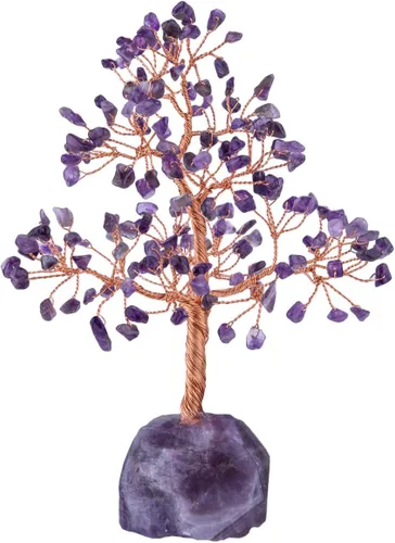 Vista 3 de SUNYIK Juego de árbol de dinero de piedra de amatista natural hecho a mano sobre base de amatista, árbol de la vida curativo, decoración