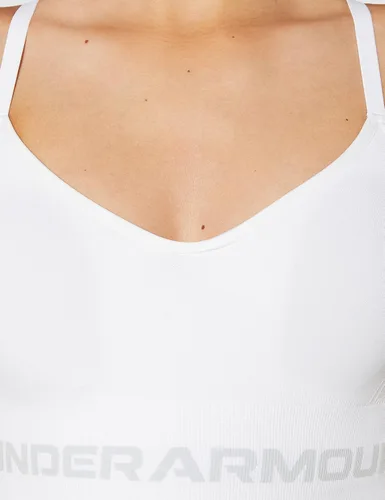 Vista 5 de Under Armour - Brasier corto y sin costuras, para mujer, Blanco, M