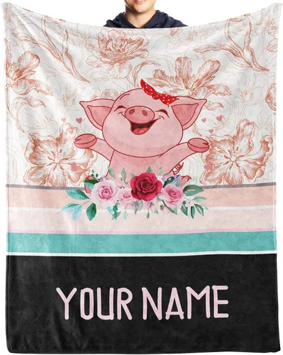 Vista 18 de Manta de cerdo para regalo, manta de franela polar de 30 x 40 pulgadas, suave para niñas, niños y adultos, ligera, cómoda, cálida manta con temática